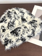 Y2K Leopard Print Plush Knitted Beanie Unisex Winter Travel Warm Versatile Hat