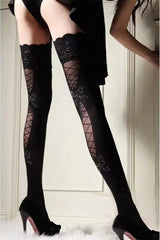 Black Lace Sheer Fishnet Thigh High Stay Up Socks