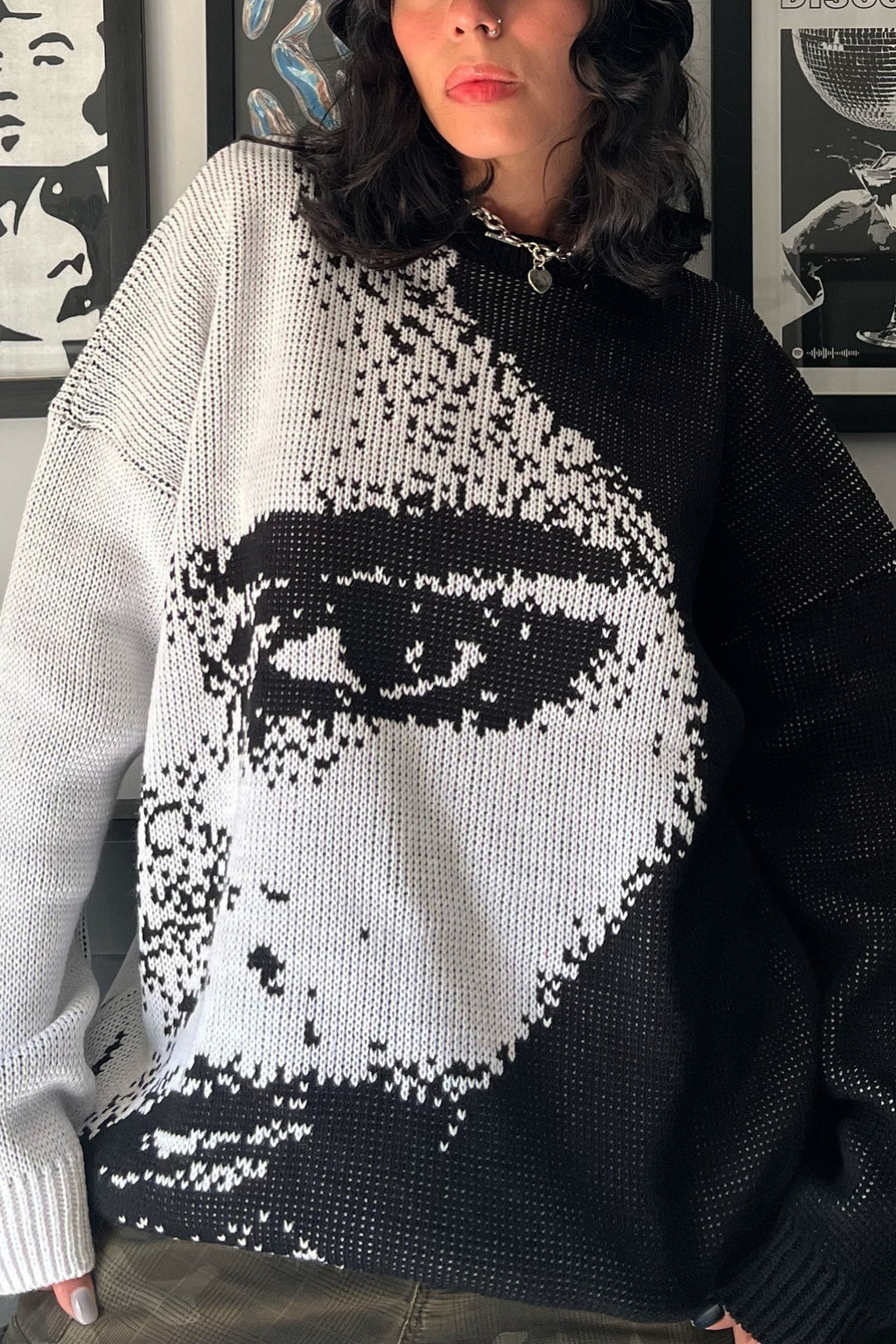 Face Intarsia Color Block Sweater