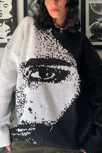 Face Intarsia Color Block Sweater