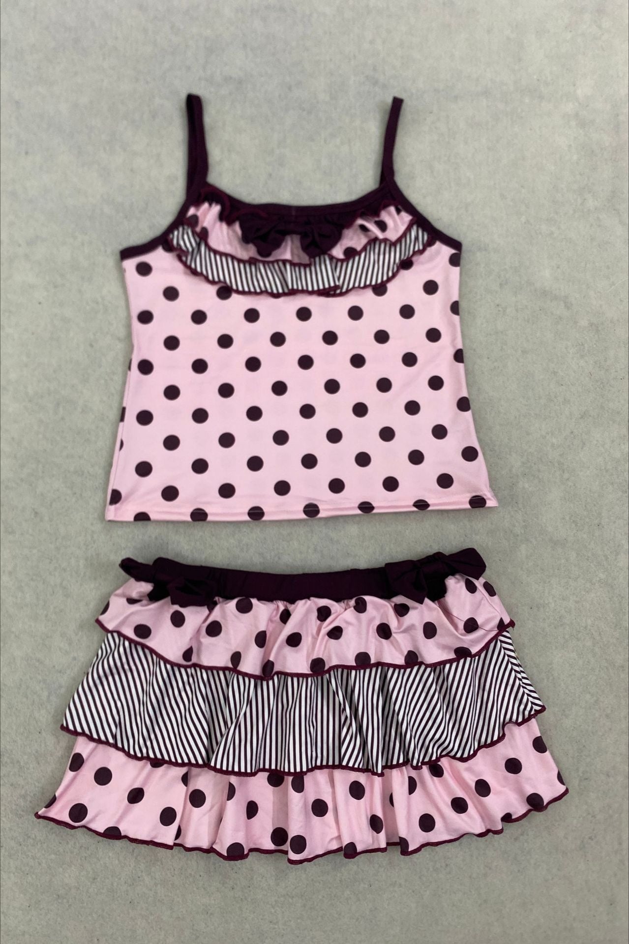 Polka Dot Bow Tank And Tiered Mini Skirt Set