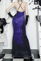 Mesh Backless Straps Bodycon Cocktail Maxi Dress