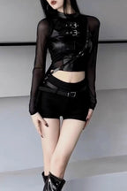 Chic Asymmetrical Mesh Paneled Mesh Top