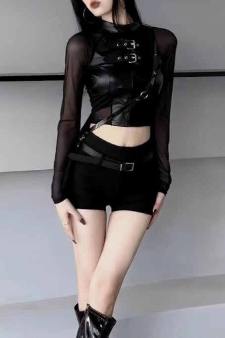 Chic Asymmetrical Mesh Paneled Mesh Top