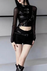 Chic Asymmetrical Mesh Paneled Mesh Top