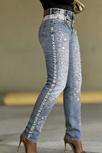 Rhinestone Embellished Straight Leg Jeans
