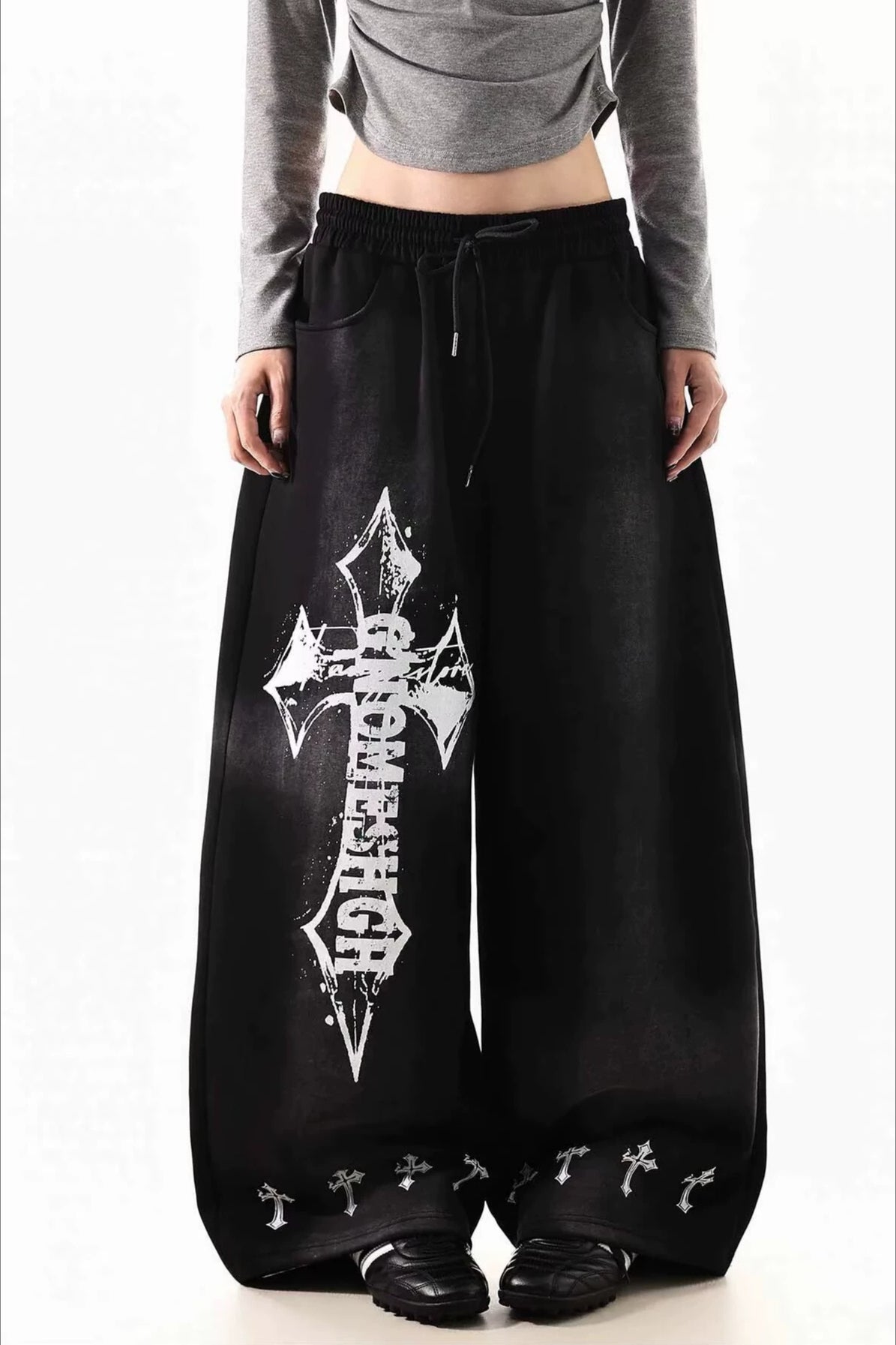Cross Print Barrel Denim Pants Main image