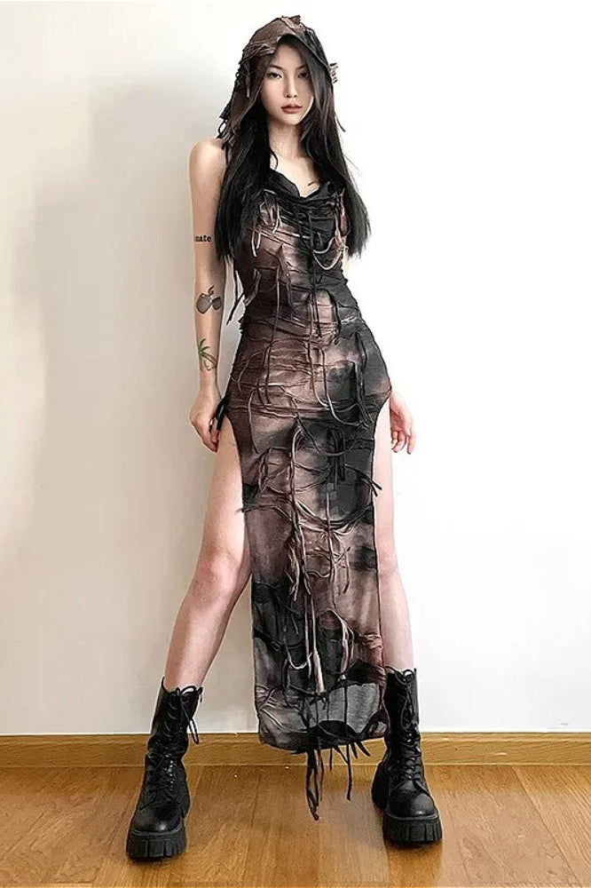 Tassel Hooded High Split Midi Dress Secondary image