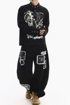 Graphic Snap Collar Long Sleeve Sweatshirt