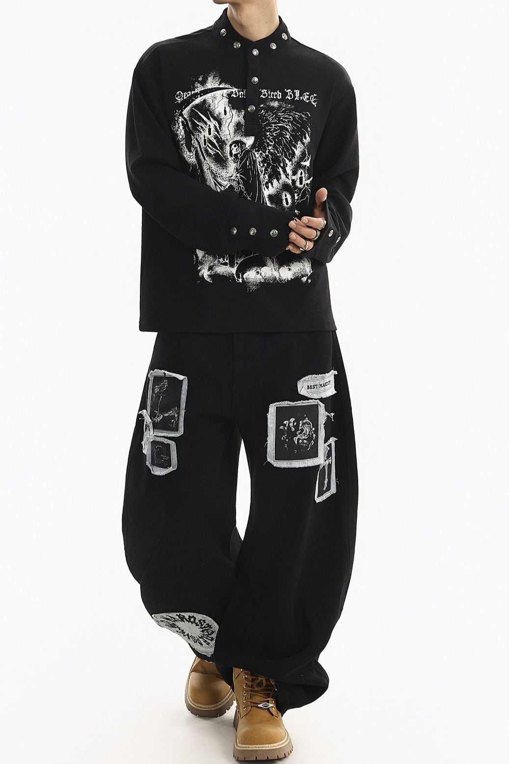 Graphic Snap Collar Long Sleeve Sweatshirt