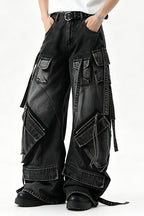 Multi-Pocket Strap Cargo Jeans