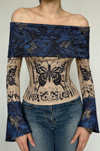 Butterfly Foldover Flared Sleeve Crop Tops