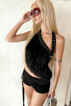 Metal Hollow Skinny Party Club Crop Top