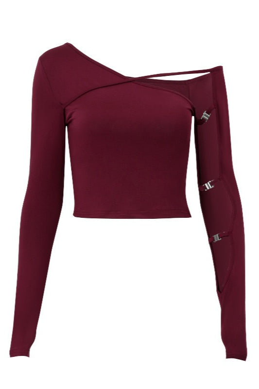 Asymmetric Neck Cutout Long Sleeve Top