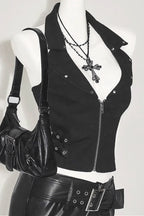 Street Gothic Solid Color Unique Halter Top