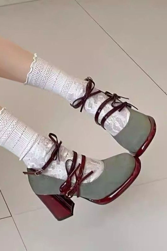 Bow Strap Contrast Heel Shoes