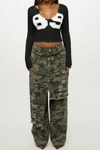 Number Print Long Sleeve Crop Tops