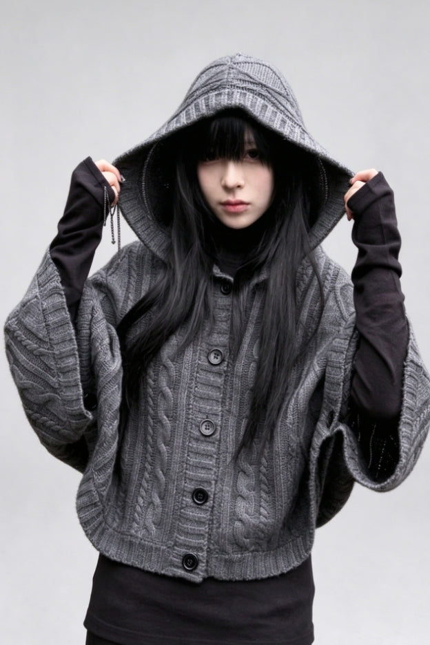 Cable Knit Hooded Cape Sweaters Main image