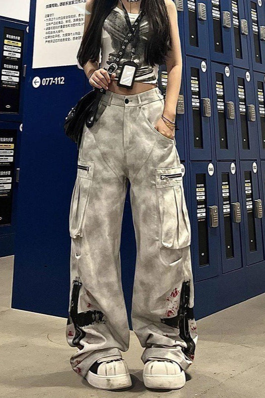 Edgy Graffiti Wide-Leg Baggy Skater Girl Pants Secondary image
