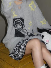 Faux Mink Turtleneck Chic Jacquard Sweater