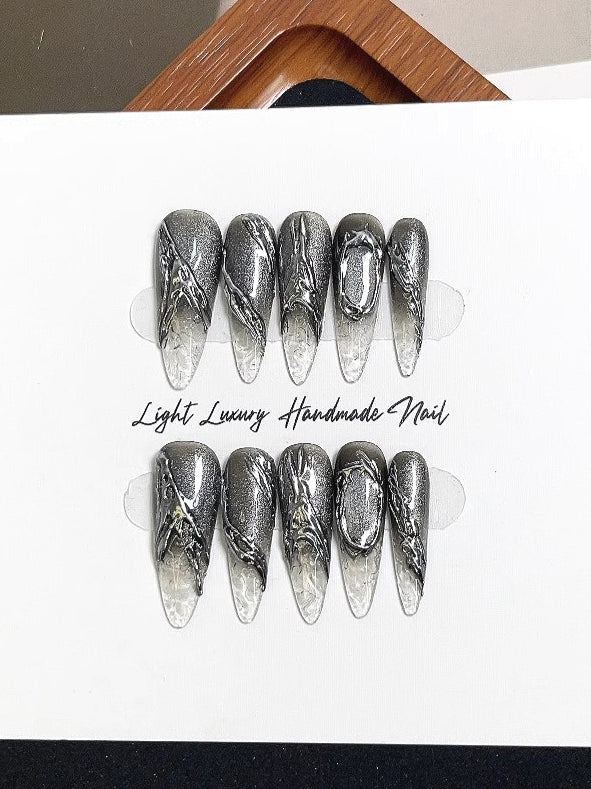 Glass Embossed Press On Nails
