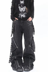 Street Multi-Pocket Loose Women's Denim Pants