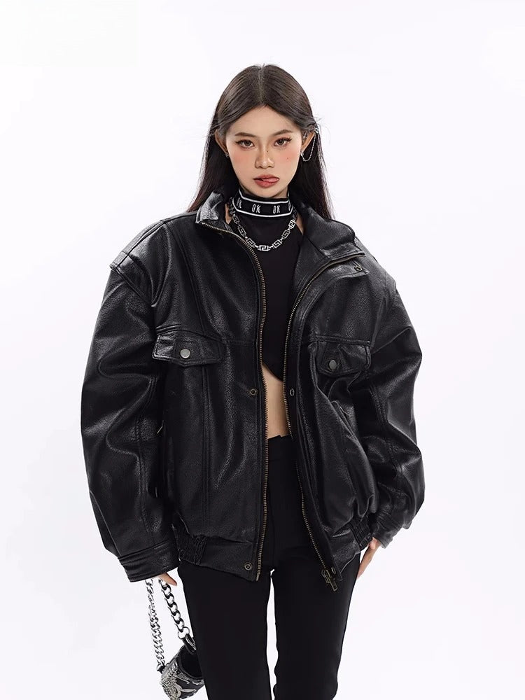 Windproof Thick PU Leather Jacket Secondary image