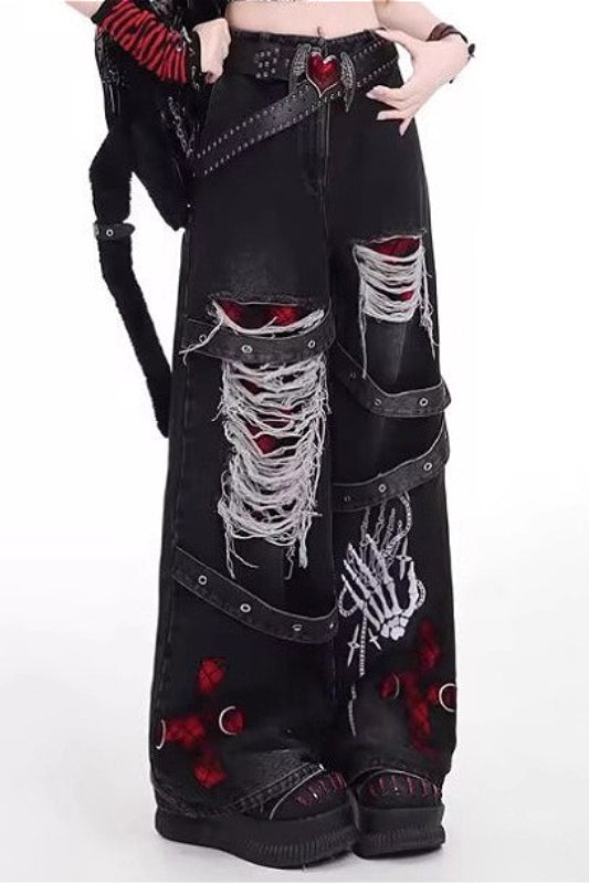 Y2K Distressed High Waist Straight Pants Main image