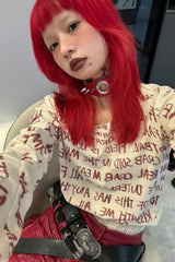 Y2K Grunge Letter Print Knit Top