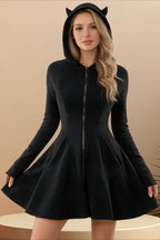 Cat Ear Hood Zip Mini Dress