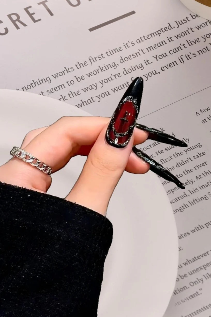 Red Gothic Press On Nails