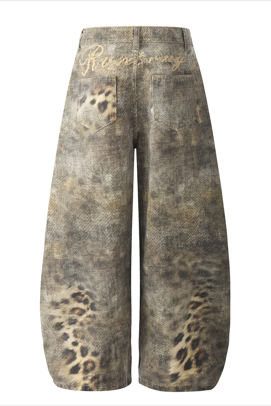Brown Leopard Panel Barrel Jeans