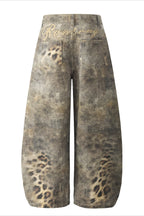 Brown Leopard Panel Barrel Jeans