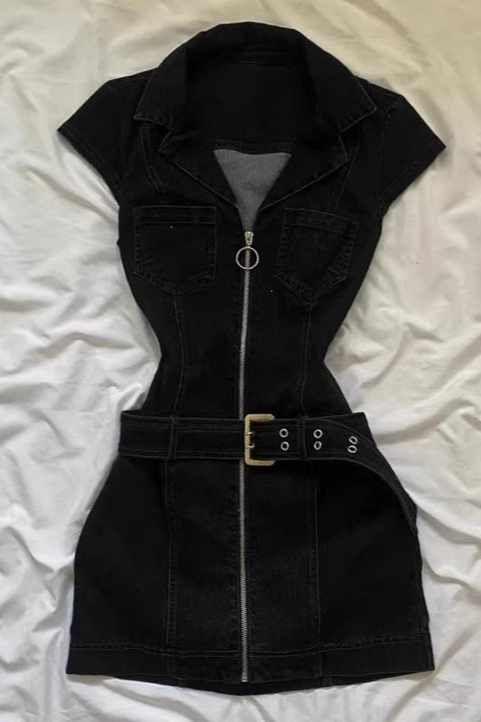 Belted Denim Zip Front Mini Dress Secondary image