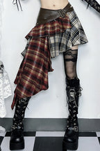 Mixed Plaid Asymmetric Drape Skirts