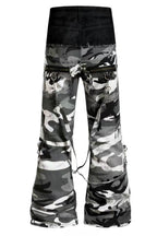 Contrast Waist Camouflage Flared Pants