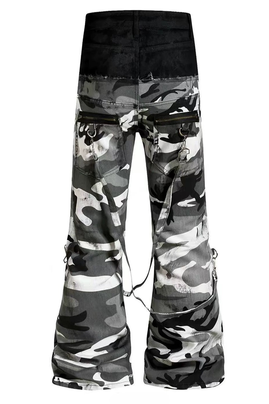 Contrast Waist Camouflage Flared Pants