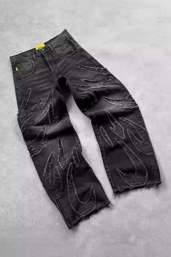 Gradient Embroidered Wide-Leg Jeans