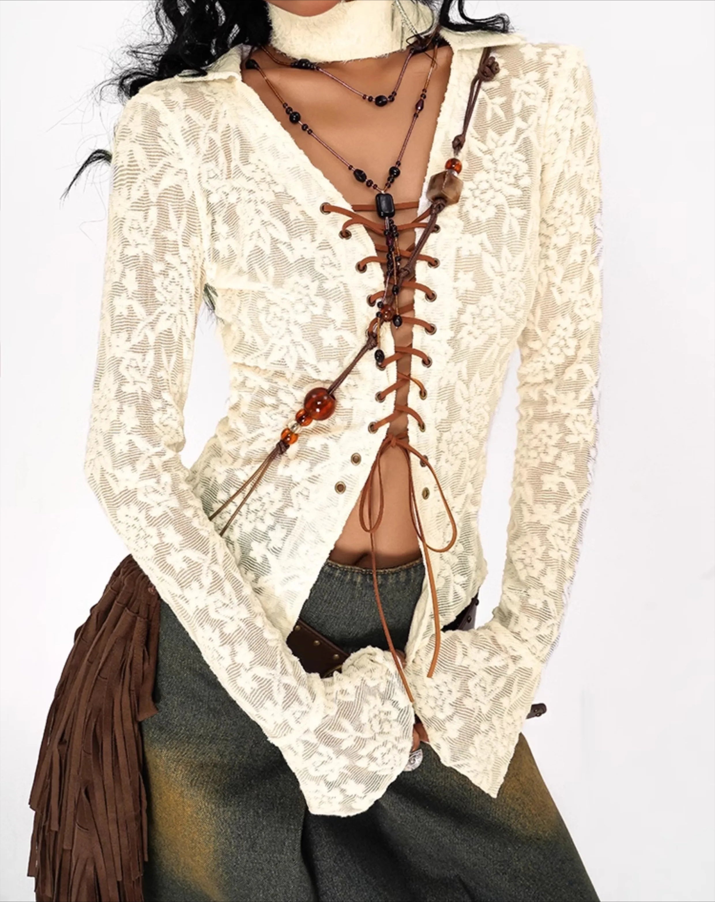 Steampunk Lace Flare Sleeve Blouse Main image