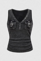 Black Grey Cargo Metal Buckle Tank Top