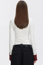 Vintage Patchwork Slim Fit Crop Long Sleeve Knit Top