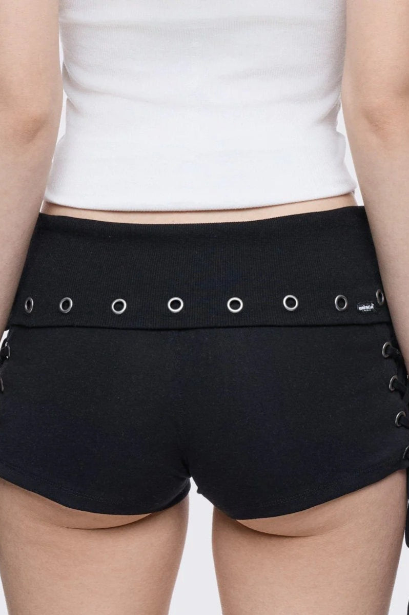 Gothic Lace-Up Letter Print Hot Pants