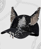 Y2K Punk O-Ring Denim Distressed Baseball Hat