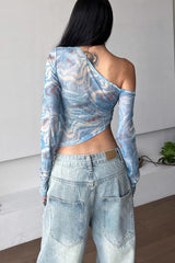 Sexy Off Shoulder Long Sleeve Mesh Top