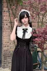 Gothic Lace Panel Slim Fit Midi Dress