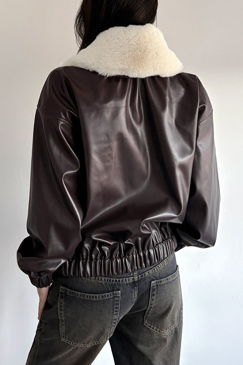 Fluffy Collar Glossy Bomber Jackets