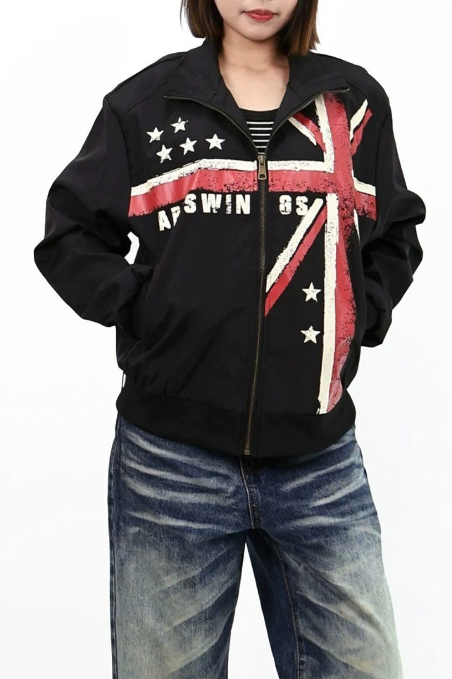 Flag Graphic Stand Collar Jackets