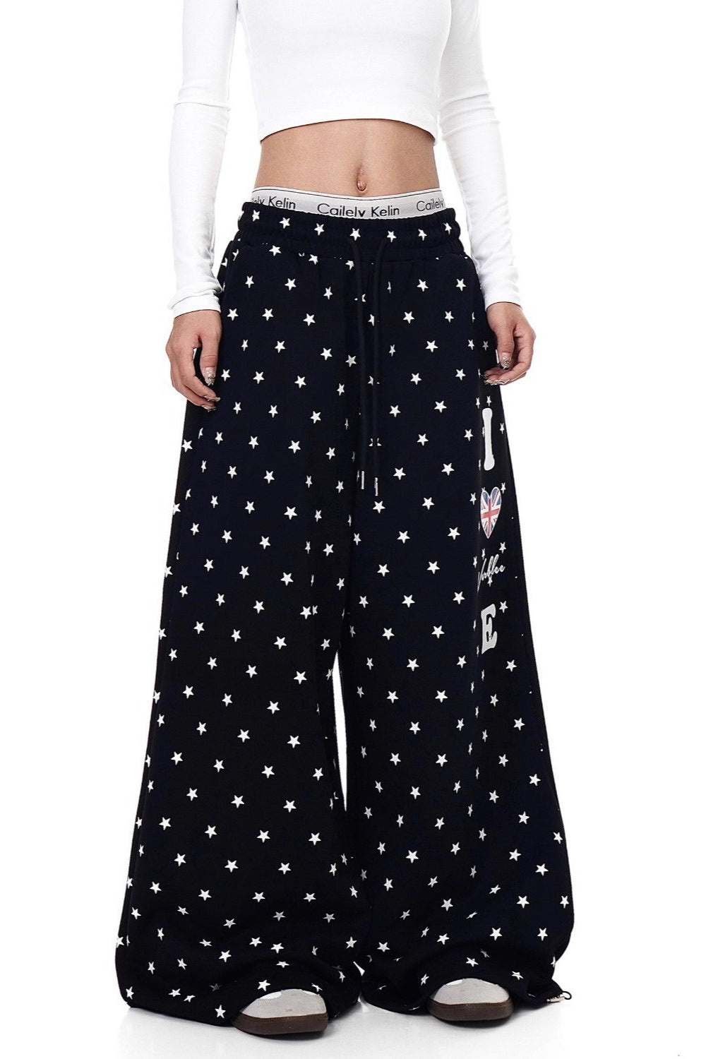 Star Print Drawstring Wide-Leg Pants Secondary image