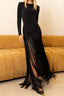Ruched Hip Fringe Hem Maxi Dress