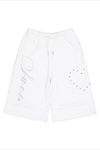 Heart Rhinestone Wide-Leg Cropped Pants